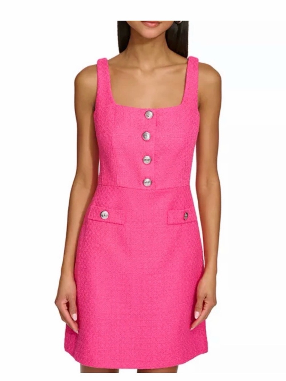Karl Lagerfeld Hot Pink Tweed Button-Front Mini Dress
